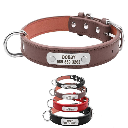 Individuelles Lederhalsband mit Namen + Telefonnummer